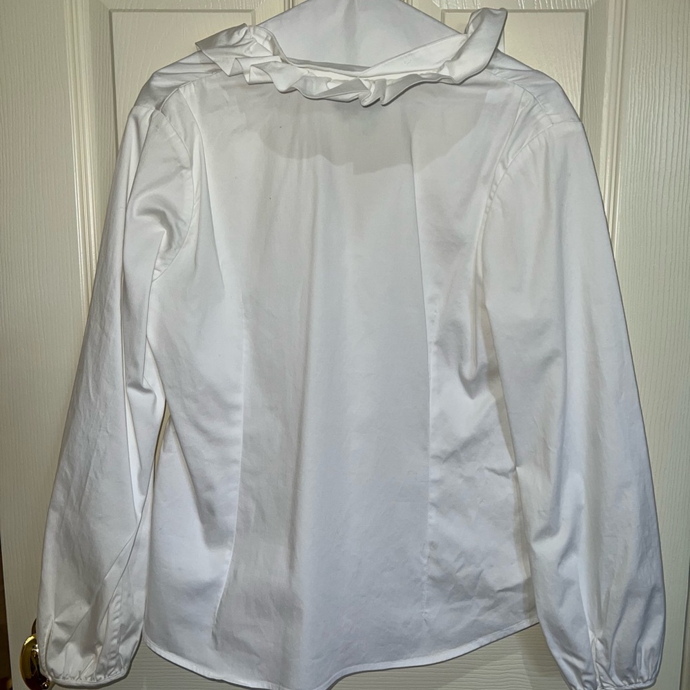 Elizabeth McKay White Ruffled Blouse Size 10 - Picture 3 of 4